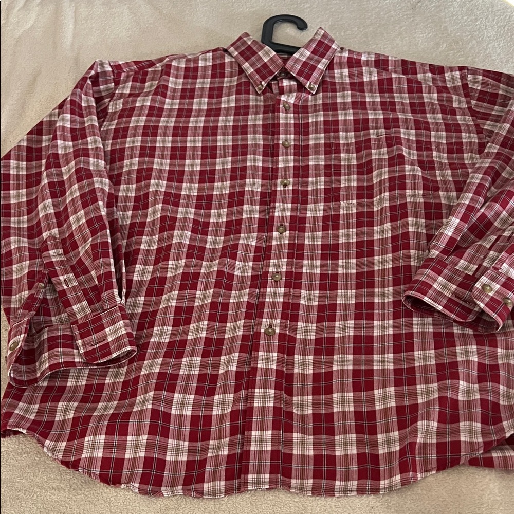 Savane Men's Red and White Plaid Button Down Shirt